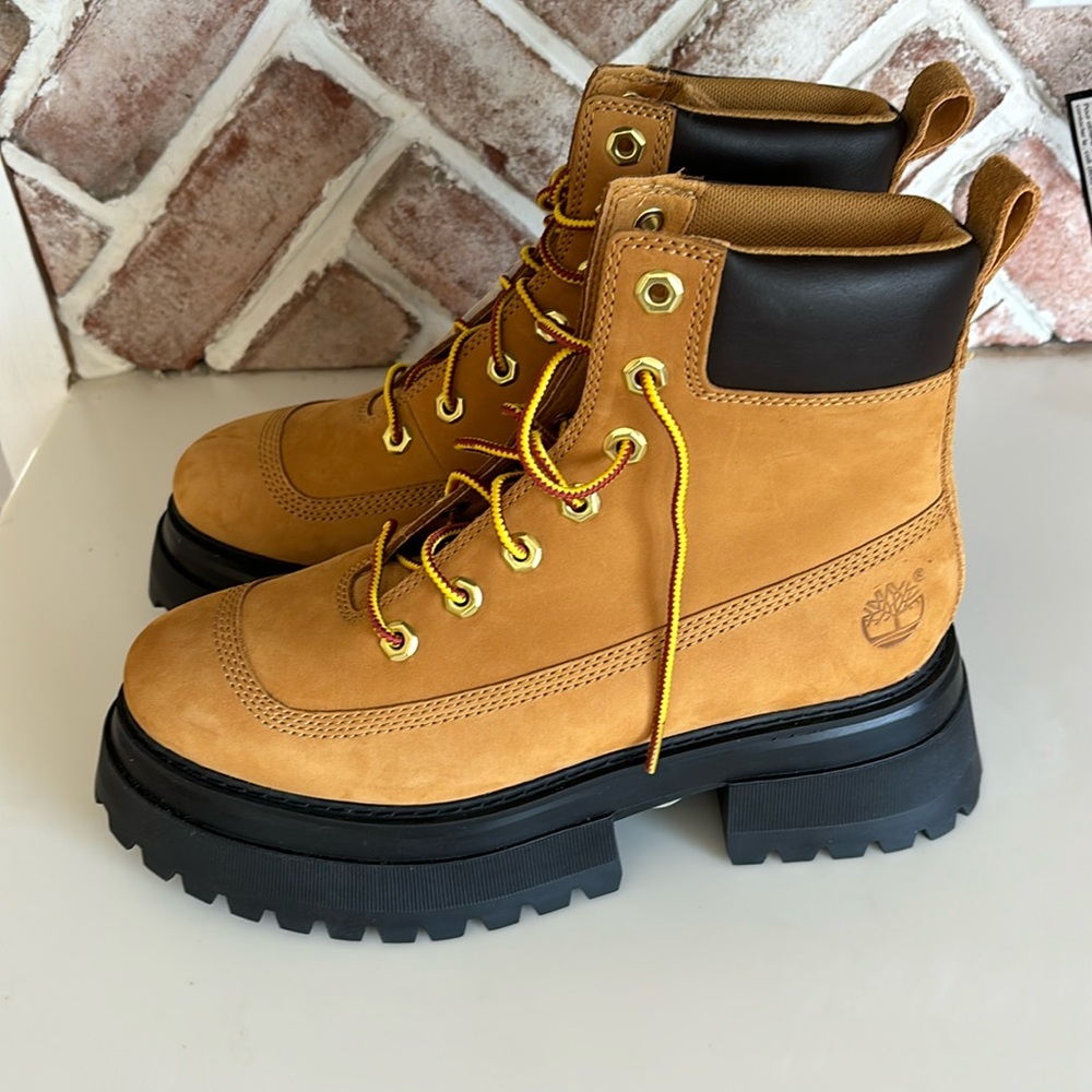 Timberland Tan and Black Lace Up Boots